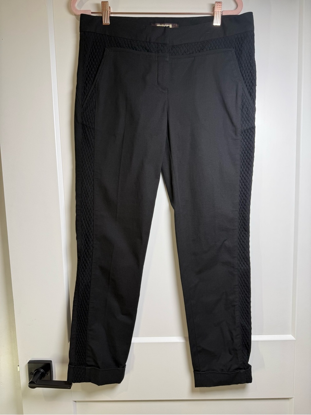 Roberto Cavalli Black Textured Side Panel Crop Ankle Pants Size 44 (US 8)